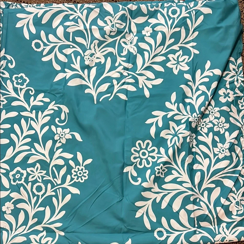 Teal and White Floral Shower Curtain